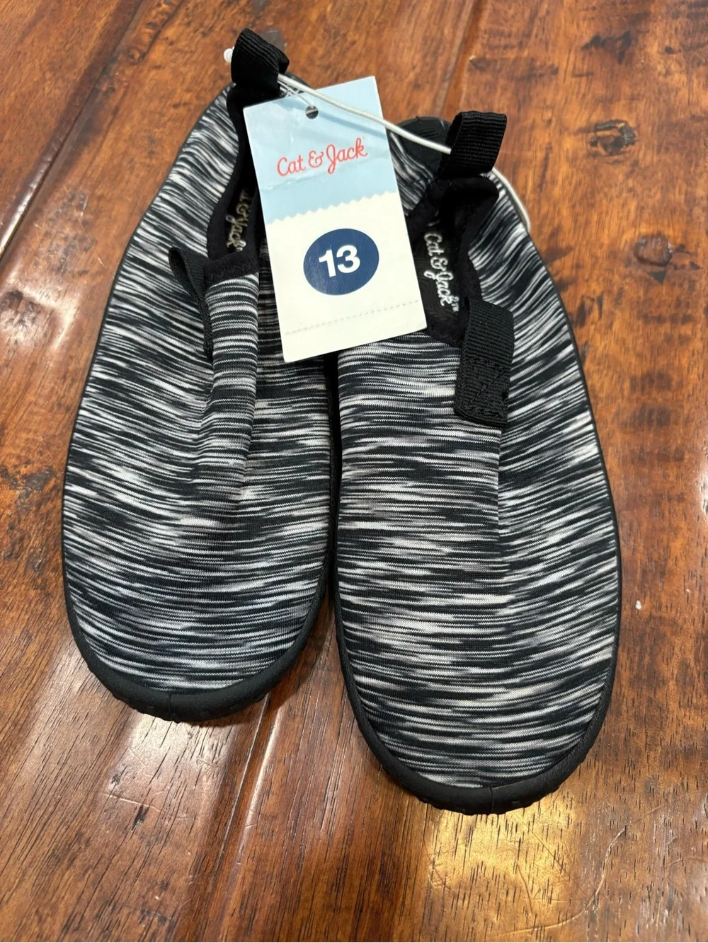 Cat & Jack Kids Water Shoes Slip On Black Gray Striped Size 13 NWT